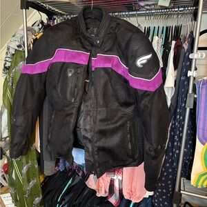 Black/ Purple Motorcycle Jacket with Kevlar Elbows and Back Shield